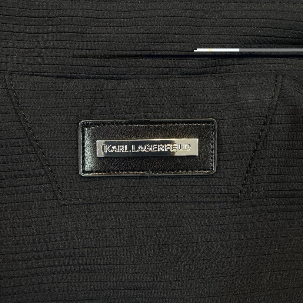 KARL LAGERFELD Men's Slim Fit Textured Snap-Front Logo Light Jacket Black XXL - Picture 10 of 10